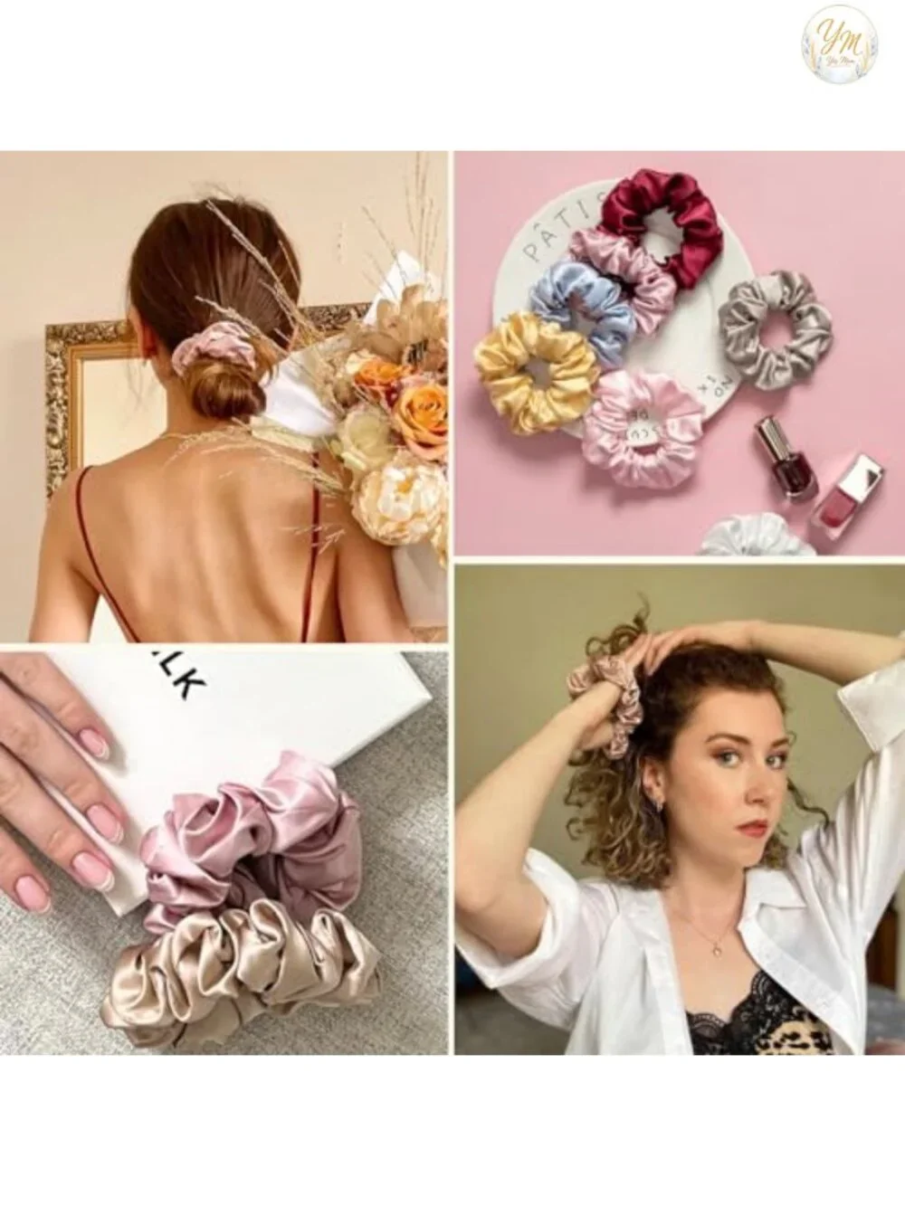 100% Mulberry Silk Scrunchies Elastic Hair Ties Frizz Prevention 15 Pack